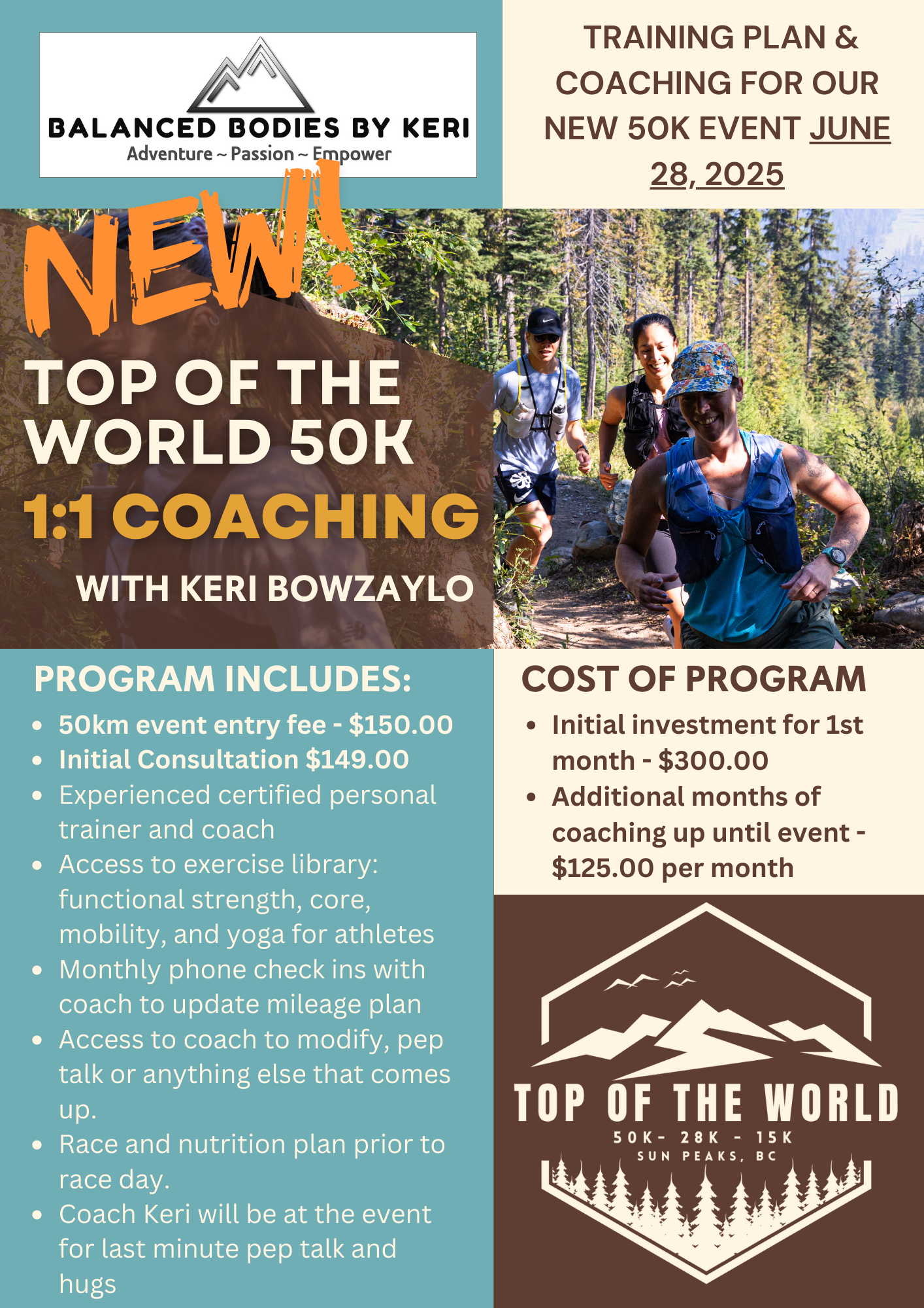 TOP OF THE WORLD 50K TRAINING PROGRAM EVENT ENTRY – Run Like a