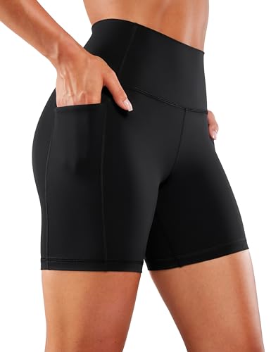 CRZ YOGA Women's Naked Feeling Biker Shorts - 6 Inches High Waisted Athletic Shorts Yoga Shorts with Pockets Black Medium