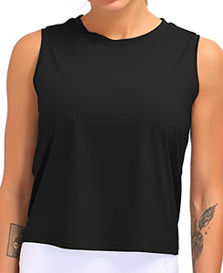 Dragon Fit Athletic Tank Tops for Women Sleeveless Workout Cool T-Shirt Running Short Tank Crop Tops (Large, Black, l)