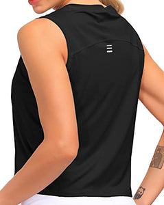 Dragon Fit Athletic Tank Tops for Women Sleeveless Workout Cool T-Shirt Running Short Tank Crop Tops (Large, Black, l)