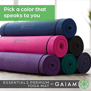 Gaiam Essentials Premium Yoga Mat with Yoga Mat Carrier Sling, Grey, 72"L x 24"W x 1/4 Inch Thick