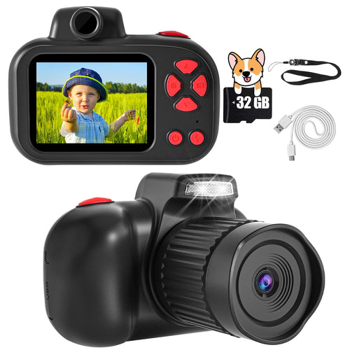 CIMELR Kids Camera, Digital Camera for Kids 4-12 Year Old Boys/Girls, 2.4 inch IPS Screen Toddler Camera, Christmas Birthday Gifts for Kids, Video Camcorder with Fill Light, 32GB TF Card (Black)