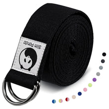 Load image into Gallery viewer, Slim Panda Yoga Strap for Stretching,(10+ Colors,6 Feet/8 Feet) Cotton Yoga Strap with Adjustable D-Ring Buckle,Non-Elastic Yoga Belt for Pilates,Gym Workouts,Physical Therapy,Improve Flexibility(Black,6.00)
