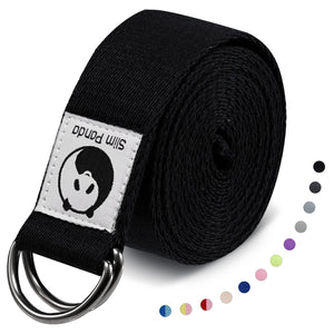 Slim Panda Yoga Strap for Stretching,(10+ Colors,6 Feet/8 Feet) Cotton Yoga Strap with Adjustable D-Ring Buckle,Non-Elastic Yoga Belt for Pilates,Gym Workouts,Physical Therapy,Improve Flexibility(Black,6.00)