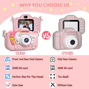 CIMELR Kids Camera Toys for 3-12 Year Old Boys/Girls, Kids Digital Camera for Toddler with Video, Christmas Birthday Festival Gifts for Kids, Selfie Camera for Kids, 32GB TF Card (Pink)