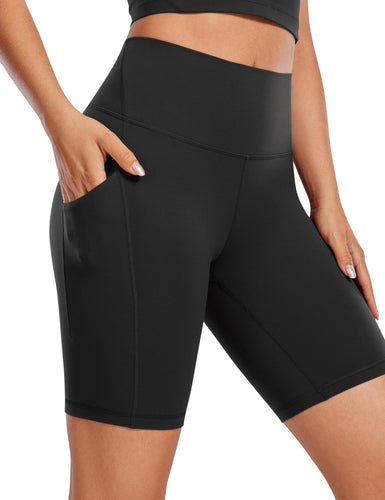 CRZ YOGA Womens Butterluxe Biker Shorts with Pockets 3'' / 5'' / 8'' - High Waisted Volleyball Workout Yoga Shorts Black Small