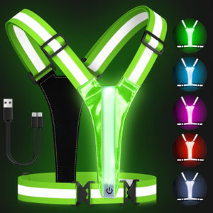 Zacro LED Reflective Vest Gear - Running Light Vest with 5 Light Colors, Light Up Vest Runners Night Walking USB Rechargeable, High Visibility Light Up Night Running Vest for Walking, Cycling