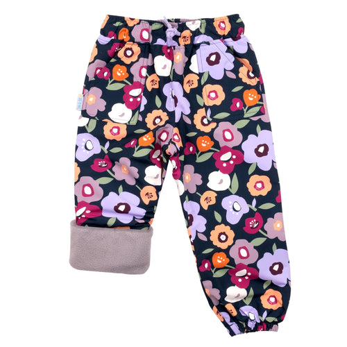 JAN & JUL Water-proof Snow Rain Pants for Kids, Boys, Girls (Fleece-Lined: Winter Flowers, 1T)