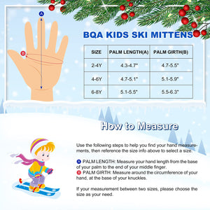 BQA Kids Ski Mittens Toddler Winter Snow Thinsulate Waterproof Mittens with String for Boys Girls