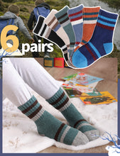 Load image into Gallery viewer, Anlisim Kids Merino Wool Hiking Socks Boys Girls Toddlers Thermal Winter Warm Boot Thick Cushion Snow Ski Gift Stocking Stuffer Socks 6 Pairs (Stripe, 12-15 Y)
