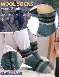 Anlisim Kids Merino Wool Hiking Socks Boys Girls Toddlers Thermal Winter Warm Boot Thick Cushion Snow Ski Gift Stocking Stuffer Socks 6 Pairs (Stripe, 12-15 Y)